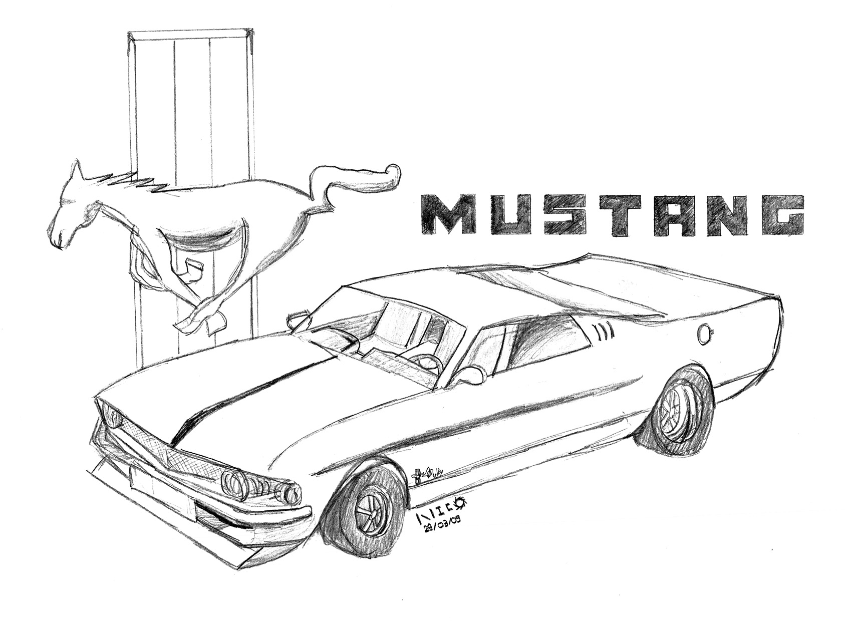 Fonds d'cran Art - Crayon Voitures et Motos mustang gt500