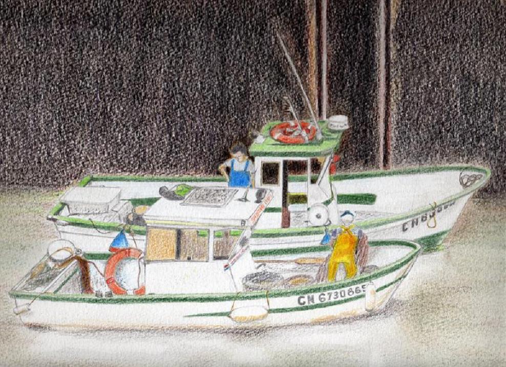 Fonds d'cran Art - Crayon Marine et port de pche Dans l'cluse