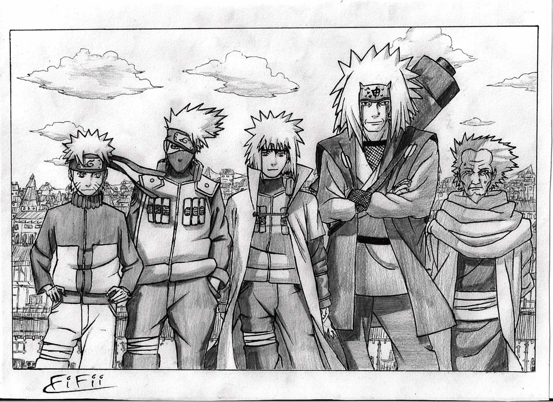 Fonds d'cran Art - Crayon Manga - Naruto Maitres et lves