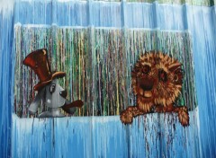 Wallpapers Art - Painting un chien et un lion discutaient dans le mtro