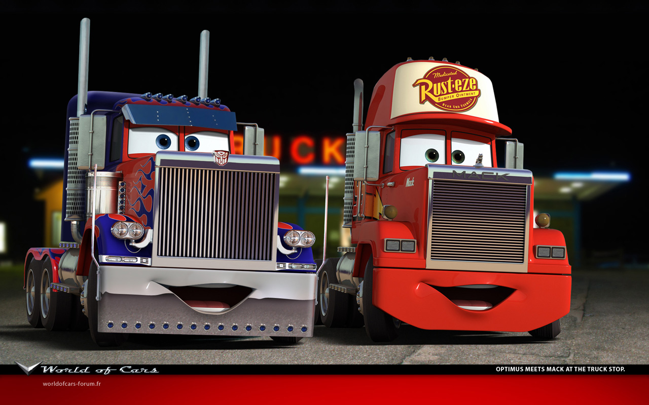 Fonds d'cran Dessins Anims Cars 1 et 2 Optimus meets Mack