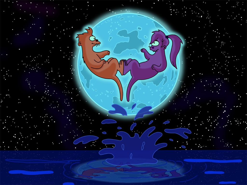 Wallpapers Cartoons Futurama fry et leila en mangouste