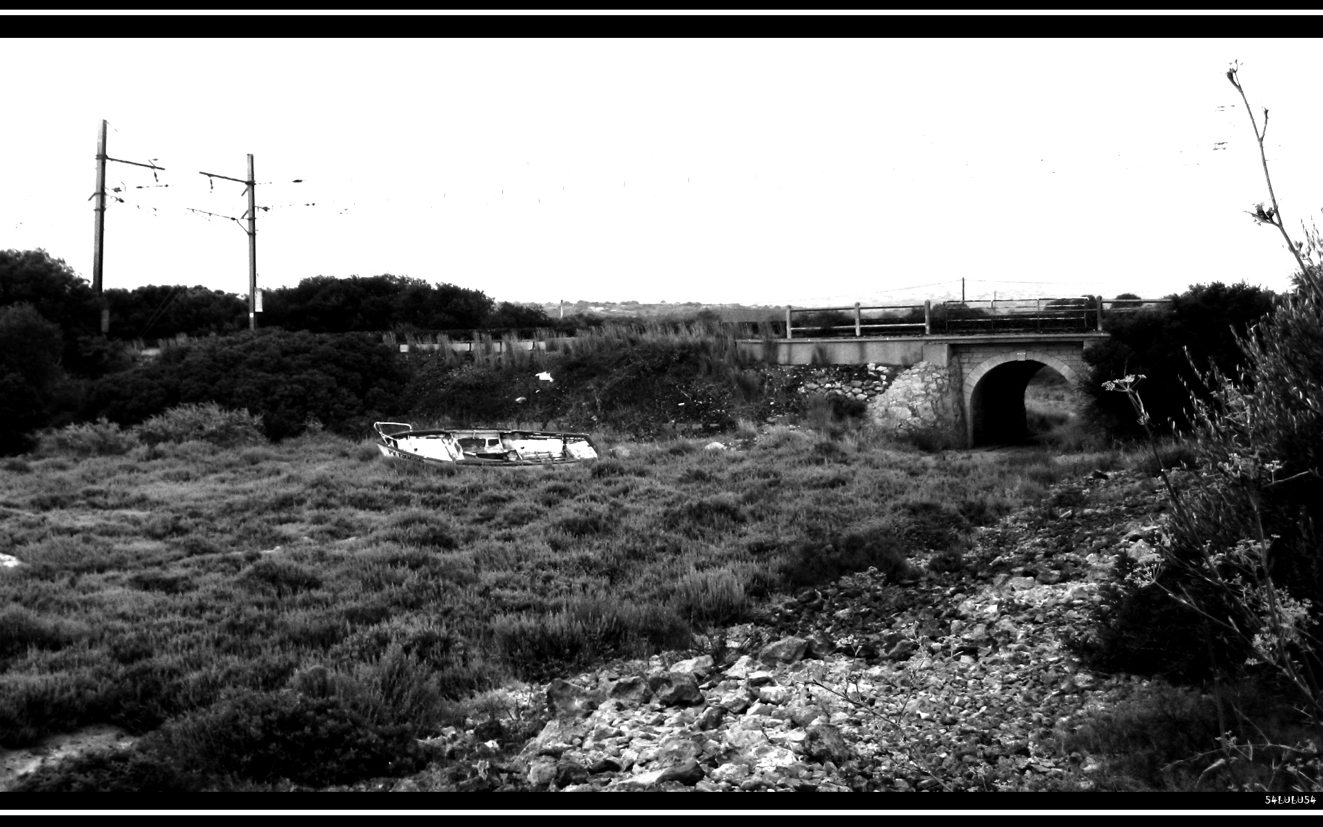 Wallpapers Digital Art Nature - Landscapes paysage nature arbre mer bateau noir et blanc chemin de fer train rail