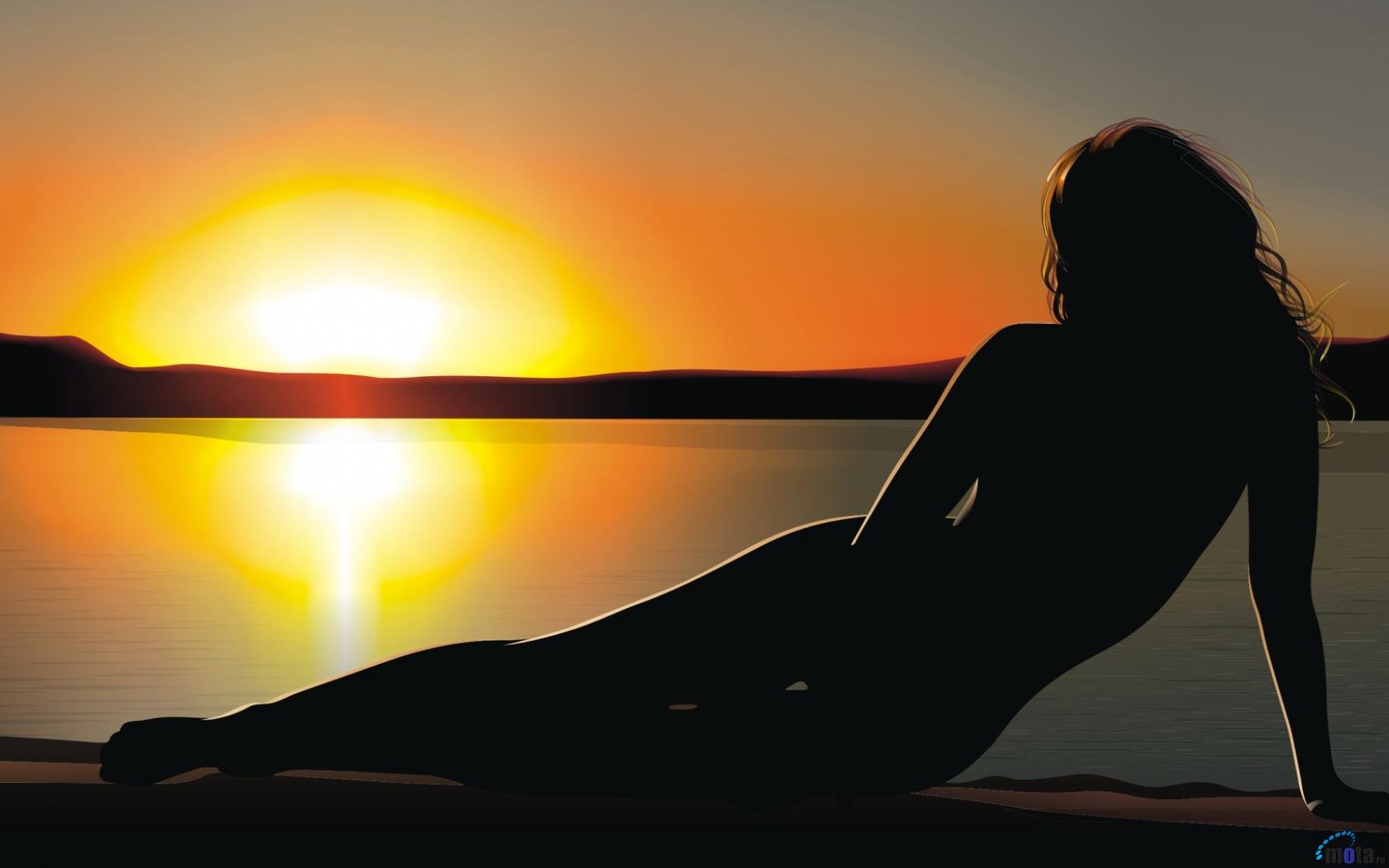 Wallpapers Digital Art Cybermodels Silhouette in sunset