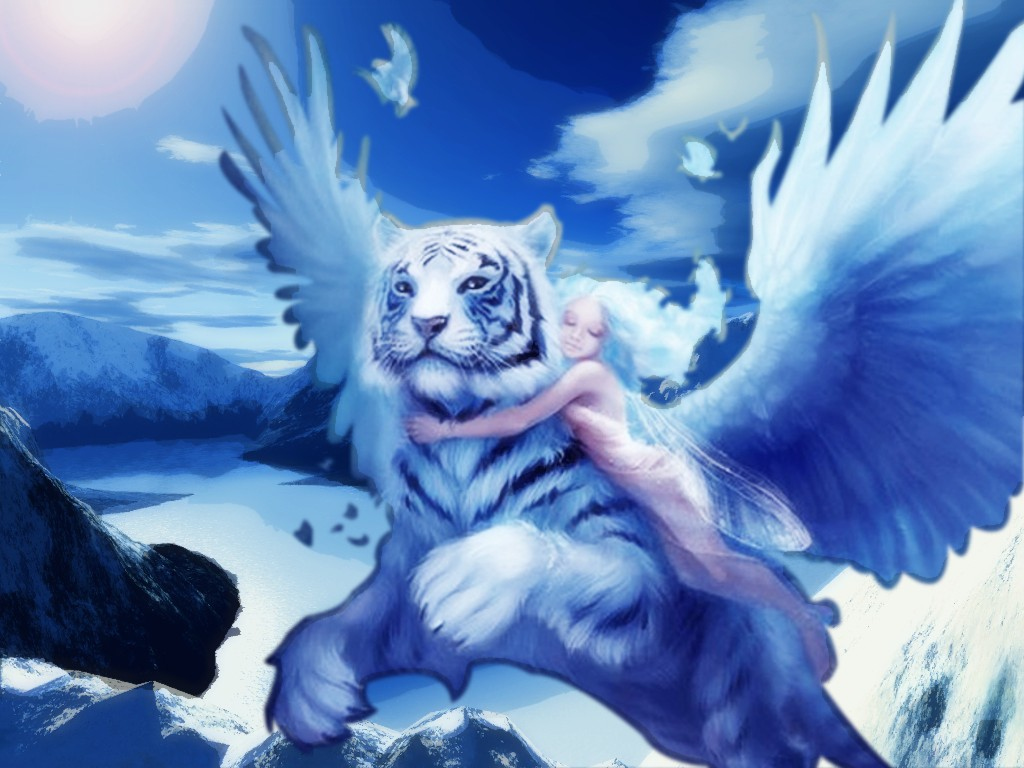 Fonds d'cran Fantasy et Science Fiction Cratures : Lions - Tigres Ails The Flying Tiger and The Little Angel