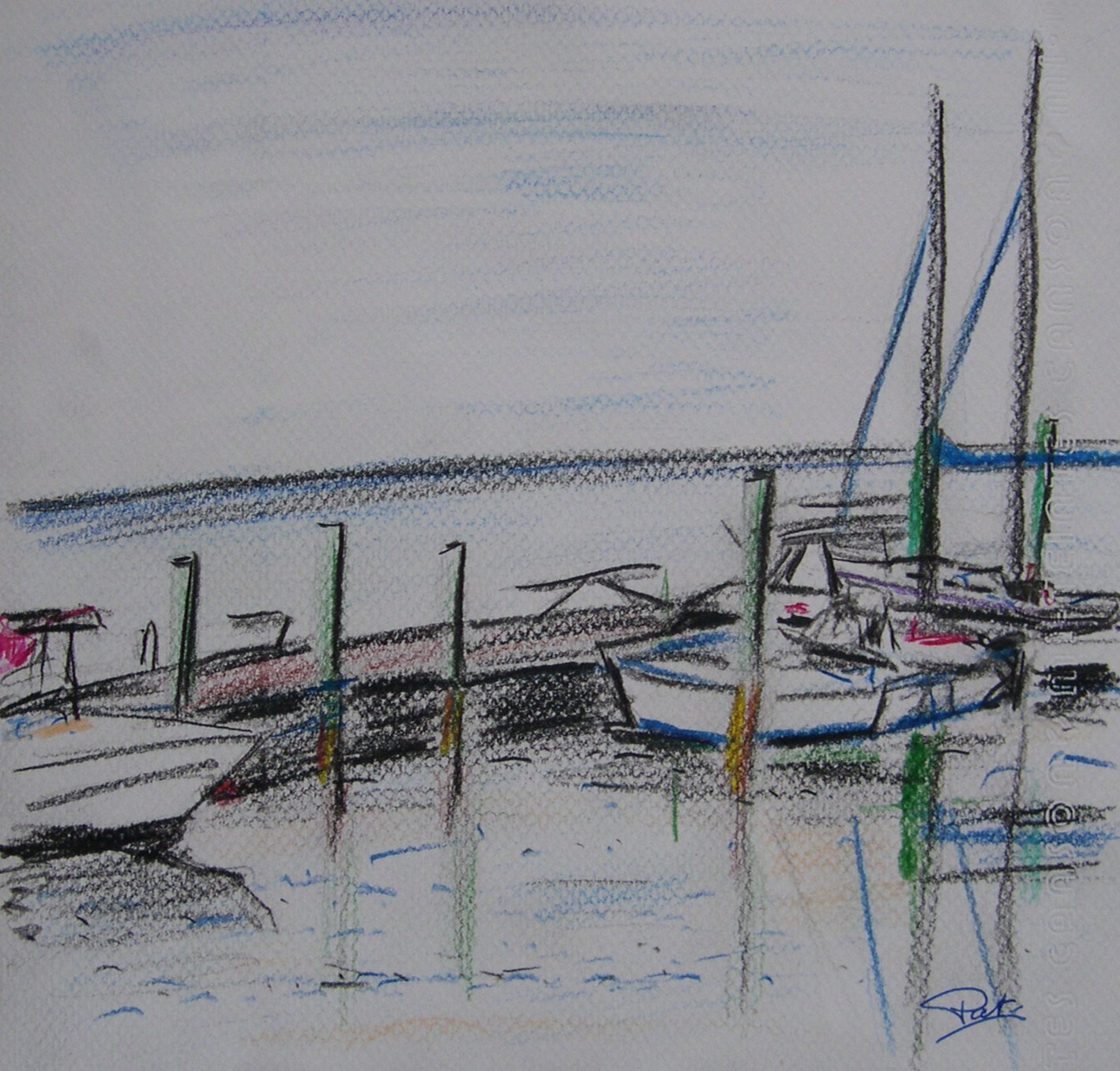 Fonds d'cran Art - Crayon Marine et port de pche Pontons