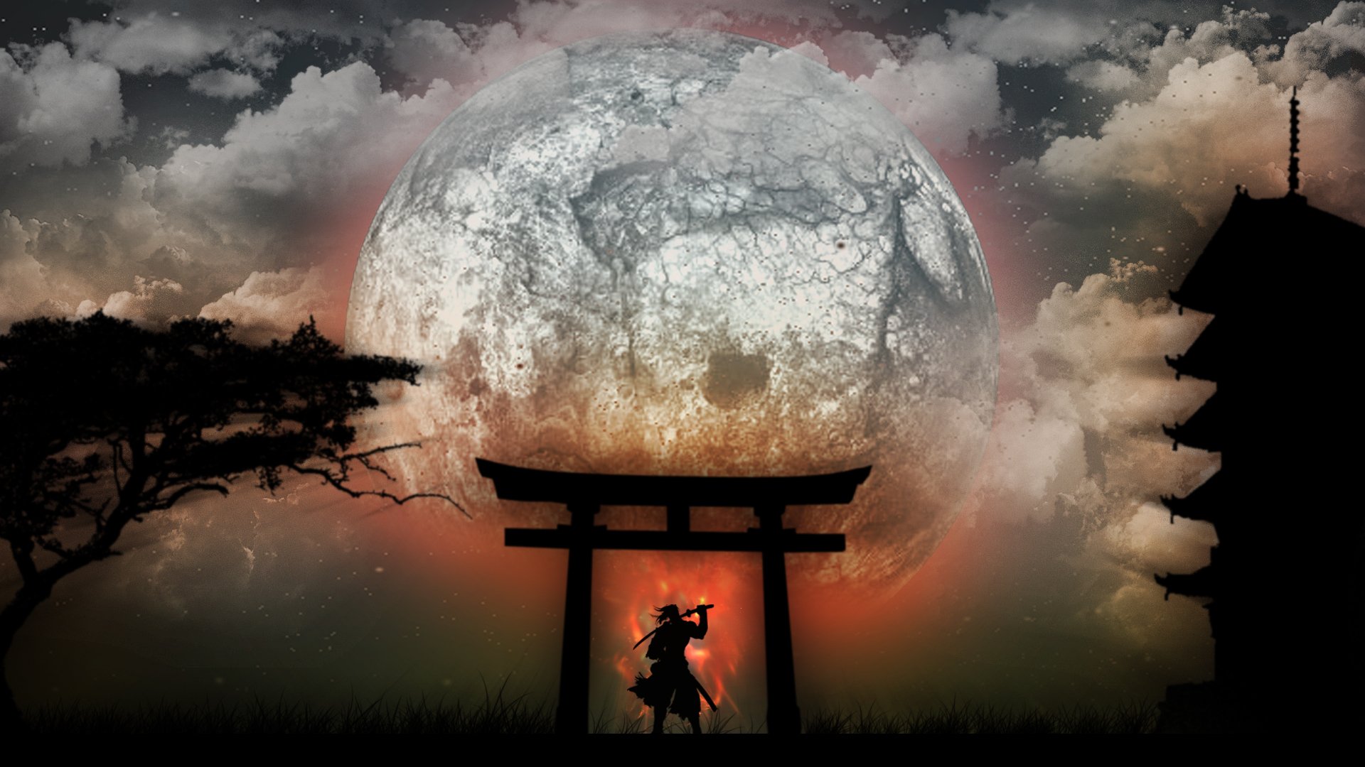 Fonds d'cran Art - Numrique Compositions 2D Samurai Au Claire De Lune