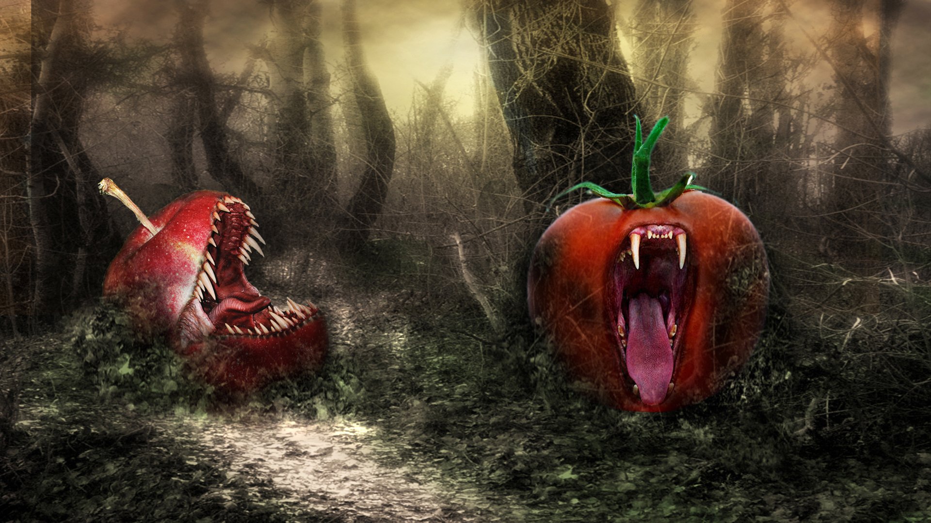 Wallpapers Digital Art Fantasy bois , foret, fantastique,fruits