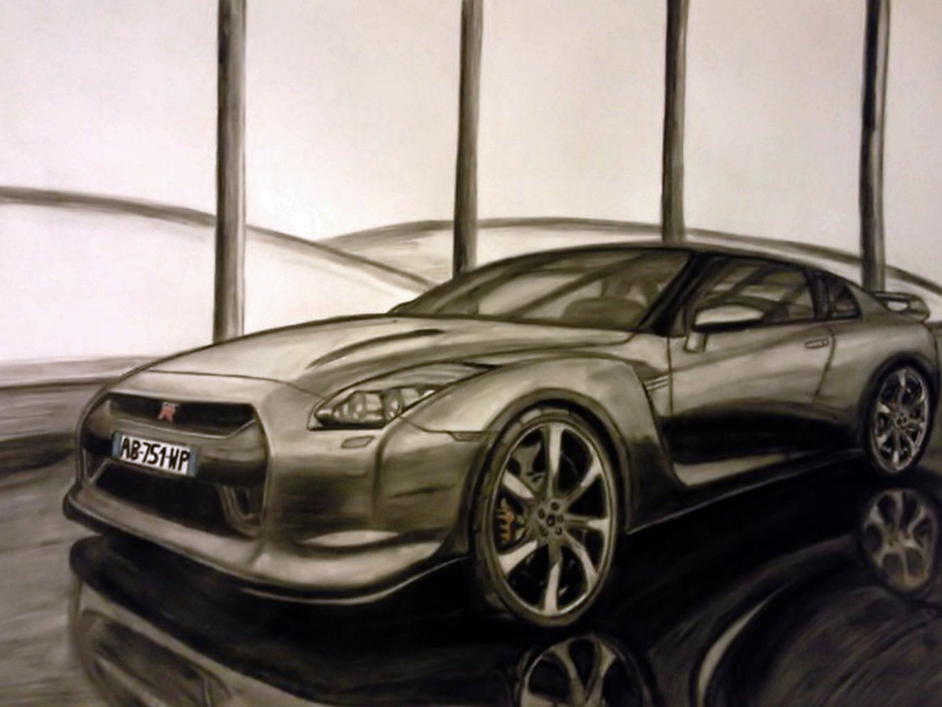 Fonds d'cran Art - Crayon Voitures et Motos Nissan skyline GT-R