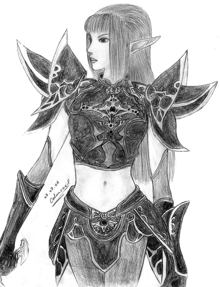 Fonds d'cran Art - Crayon Fantasy - Elfes Elfe en armure - Lineage