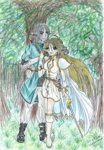 Fonds d'cran Art - Crayon Fantasy - Elfes Elurin et Calmcacil