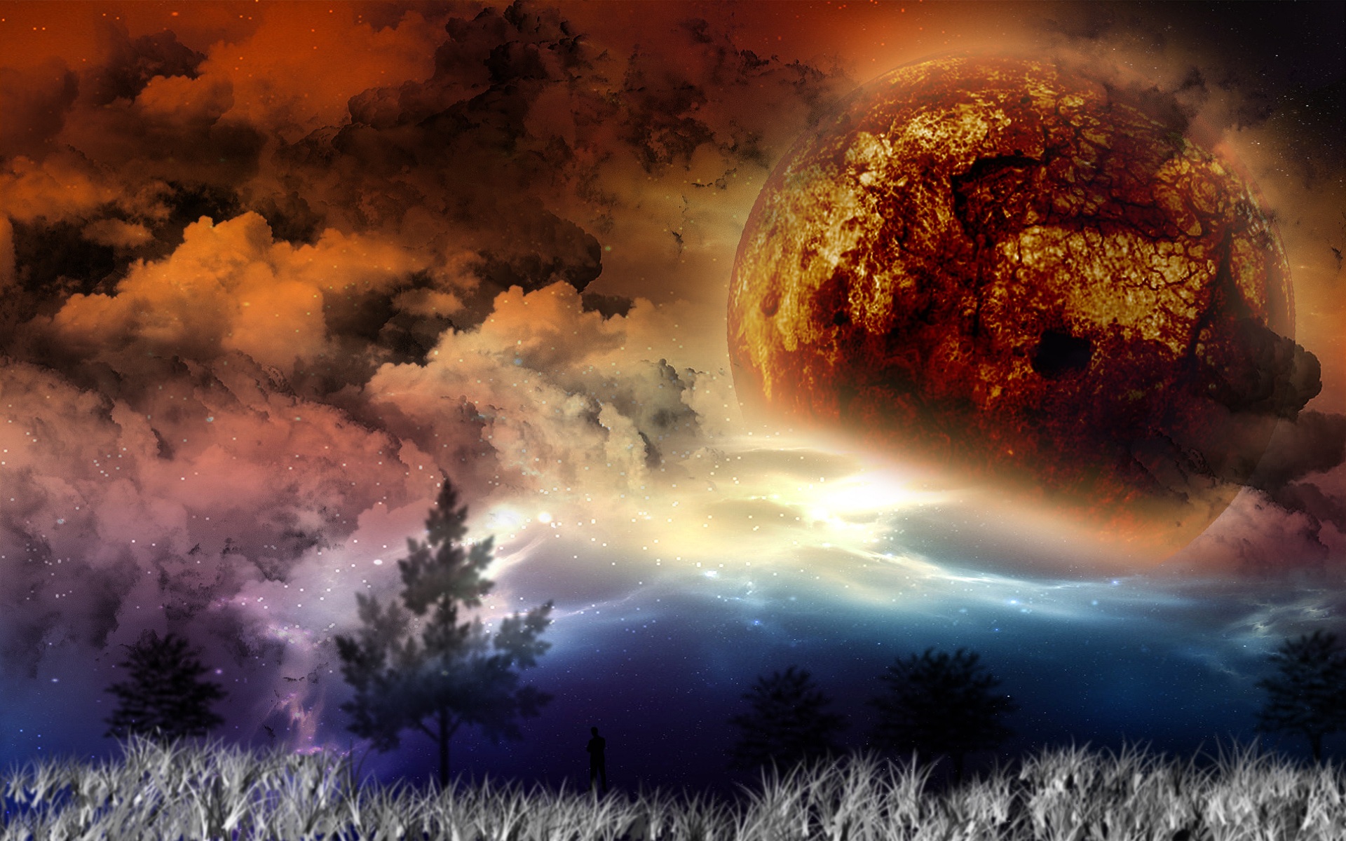 Fonds d'cran Fantasy et Science Fiction Paysages Fantasy lune orange