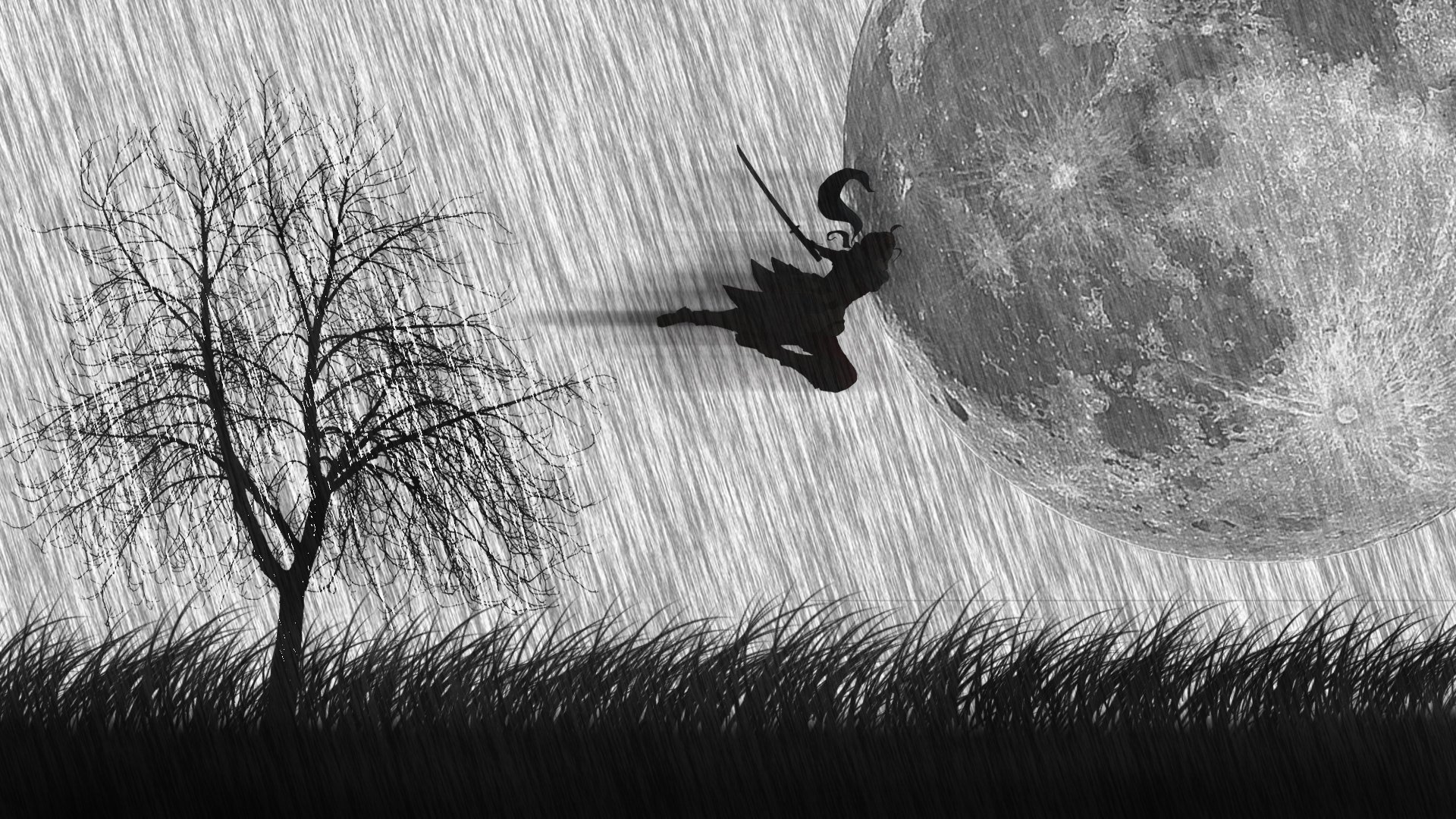 Wallpapers Digital Art Black & White Ninja Moon