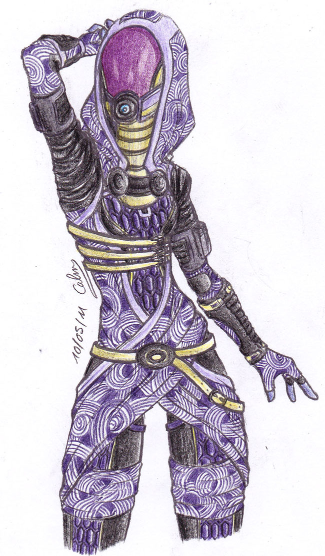 Fonds d'cran Art - Crayon Jeux Vido Tali'Zorah, Mass Effect 2 ( couleur )