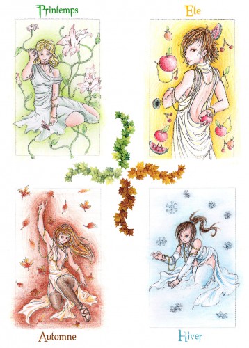 Fonds d'cran Art - Crayon Femmes - Fminit Les 4 saisons