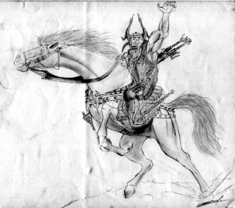 Fonds d'cran Art - Crayon Fantasy - Guerriers le cavalier