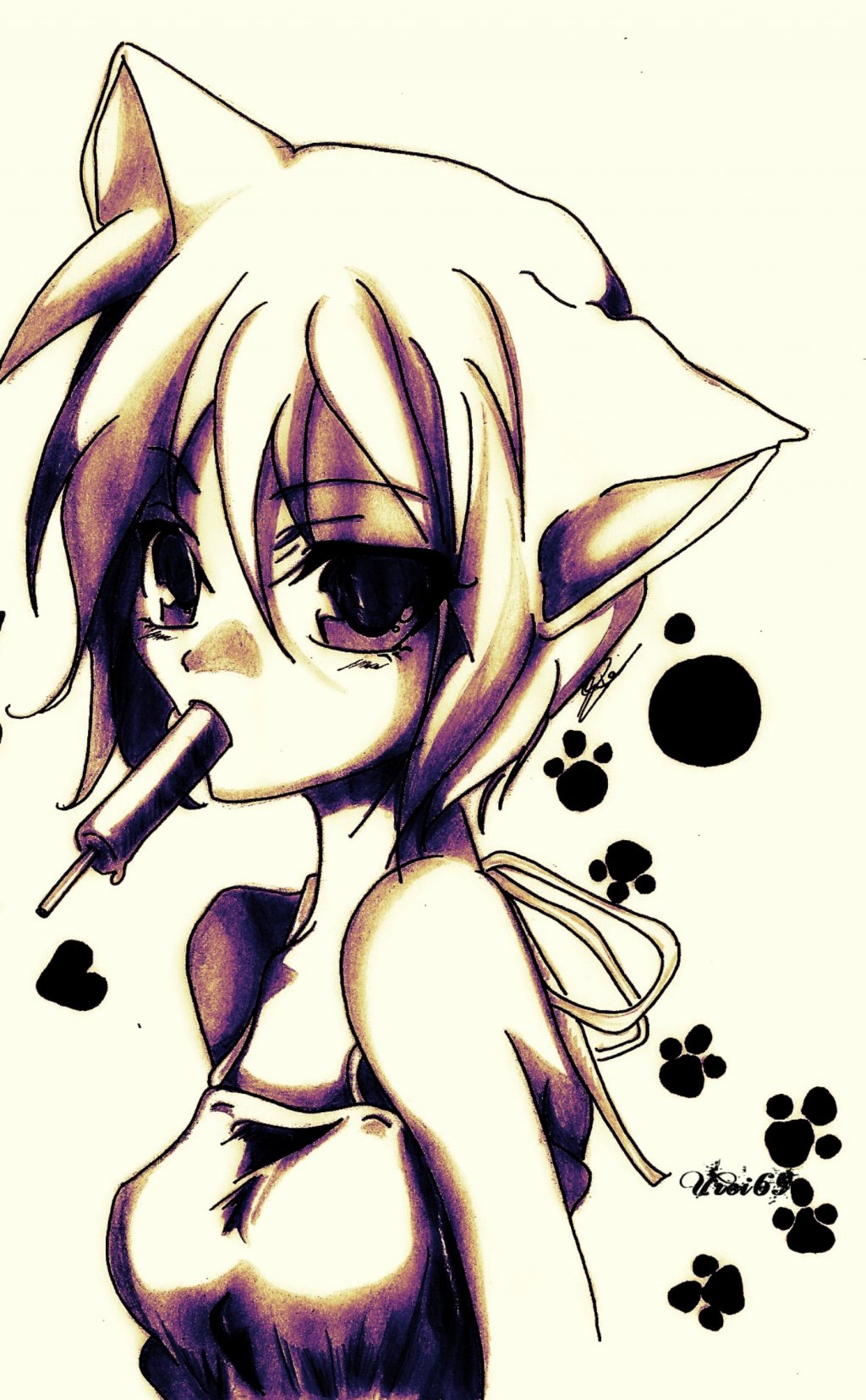 Fonds d'cran Art - Crayon Divers Neko Girl