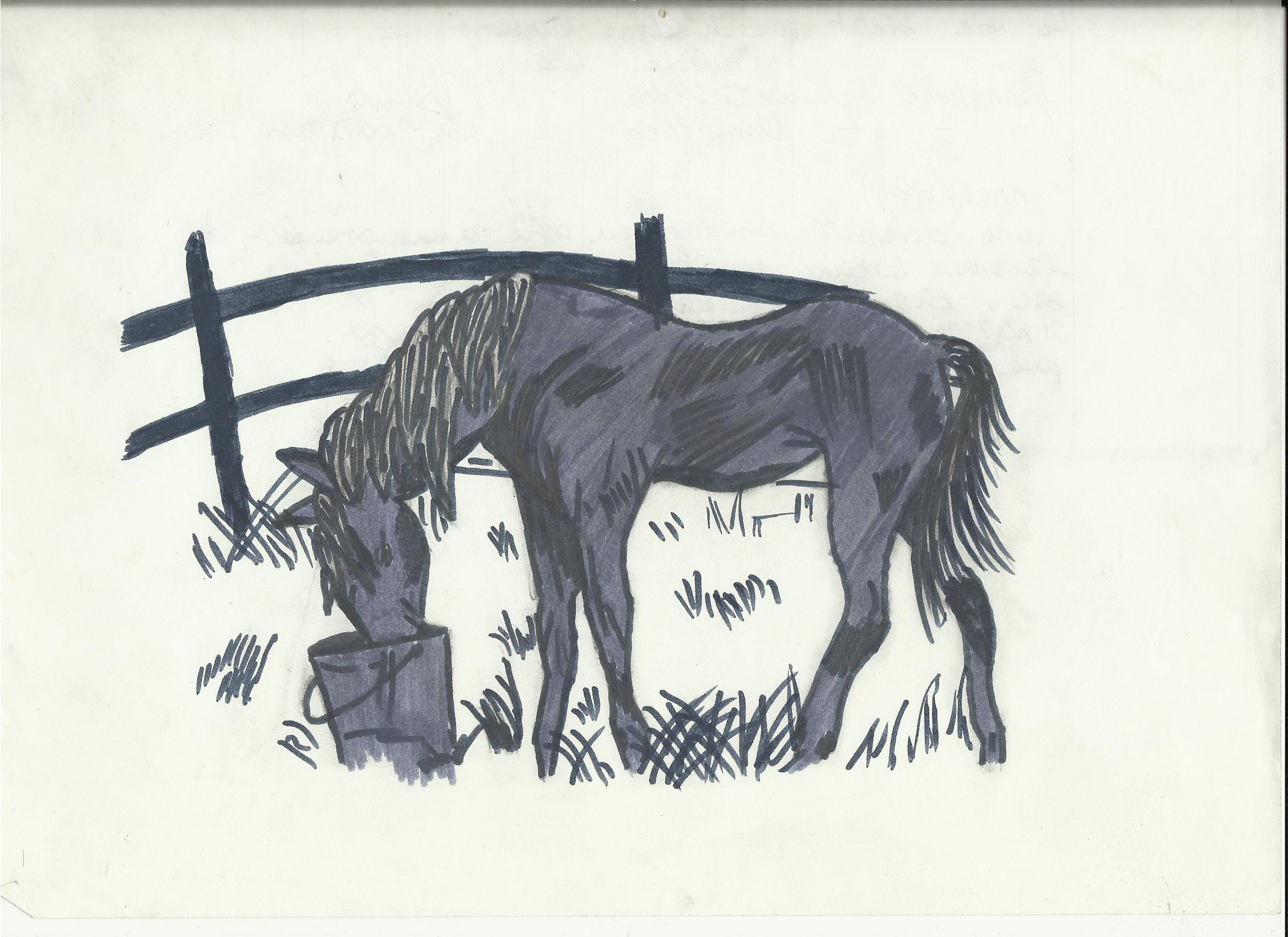 Fonds d'cran Art - Crayon Animaux - Chevaux Le repas