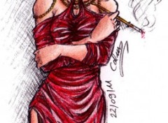 Fonds d'cran Art - Crayon Femme  la cigarette, couleur