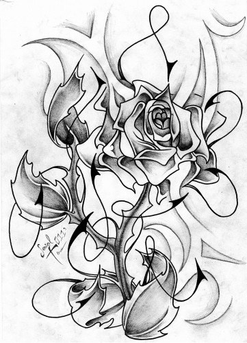 Fonds d'cran Art - Crayon Tatouages Rose N&B Tatoo