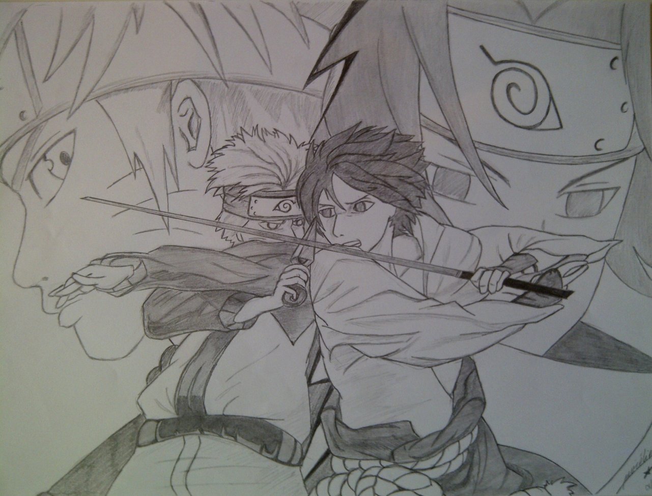 Fonds d'cran Art - Crayon Manga - Naruto Naruto vs Sasuke