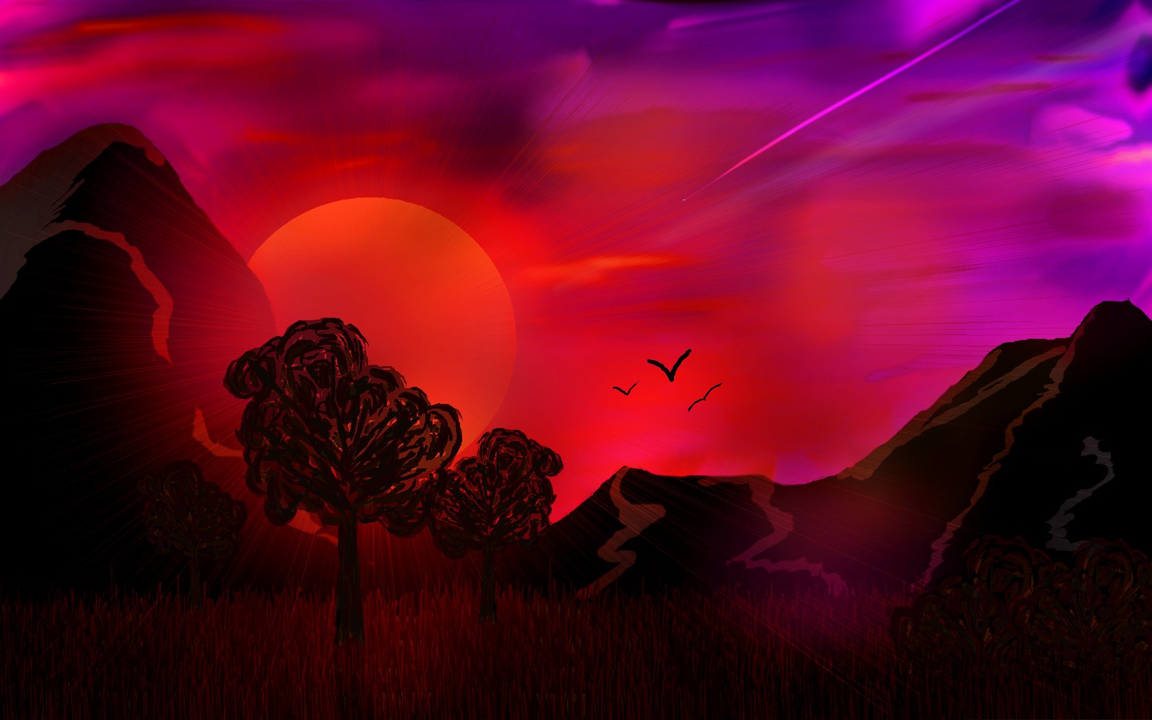 Wallpapers Digital Art Nature - Mountains coucher de soleil