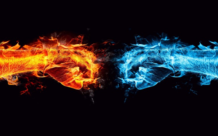 Wallpapers Digital Art Elements : air, water, fire, earth Fire vs Ice