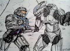 Wallpapers Art - Pencil Spartan VS Elite