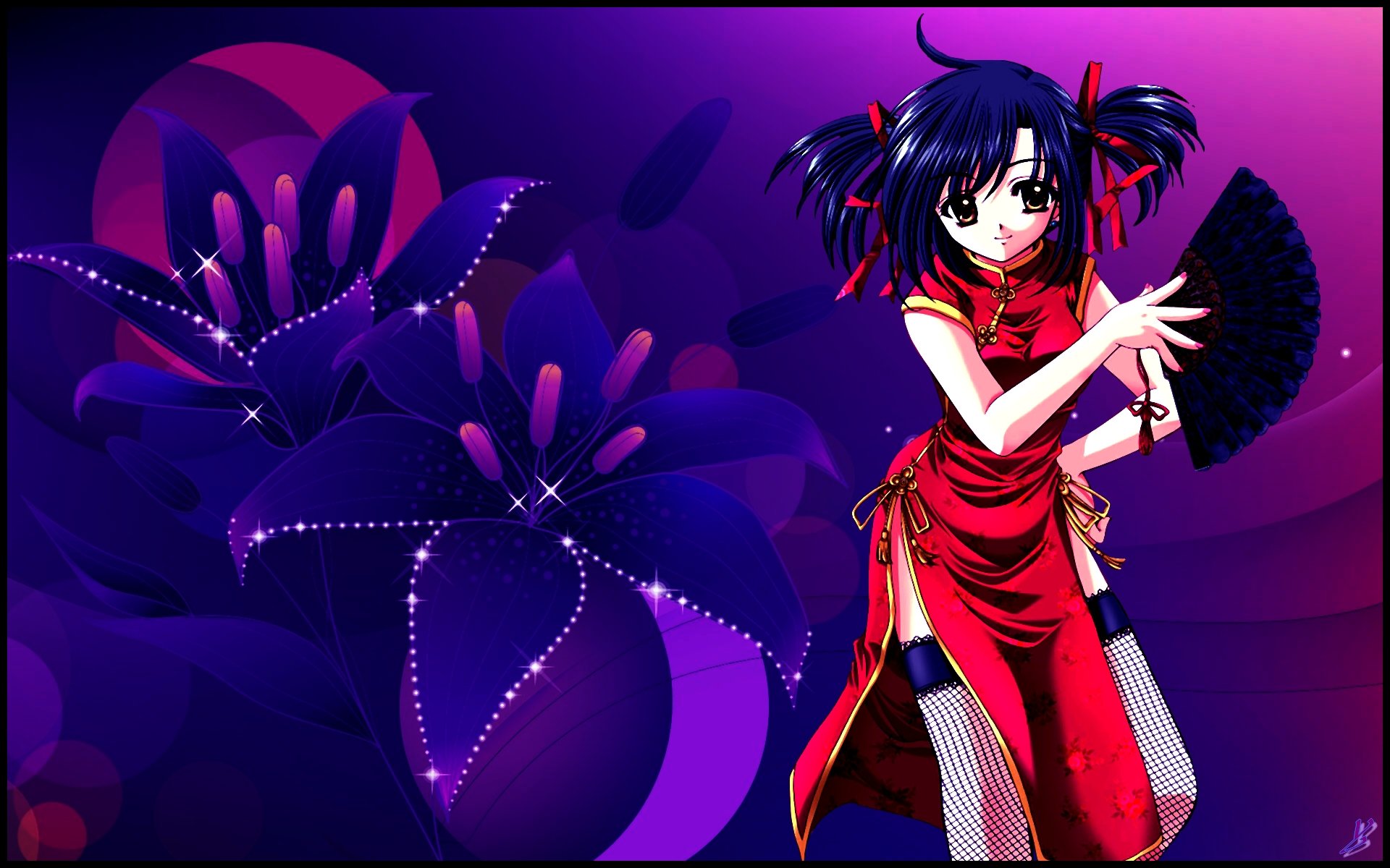 Wallpapers Manga Geisha Purple Eventail