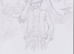  Art - Pencil Le capitaine corsaire : Trafalgar Law, le contre amirale : Smoker et le future roi des pirates : Luffy