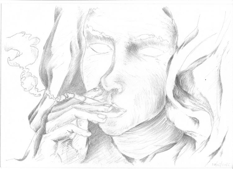 Wallpapers Art - Pencil Portraits femme qui fume !