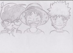  Art - Pencil Conan Edogawa + Monkey D Luffy + Uzumaki Naruto