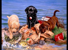  Art - Peinture Chiens pcheurs.