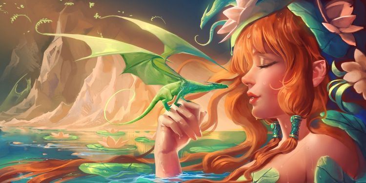 Wallpapers Fantasy and Science Fiction Creatures : Dragons fille au dragon