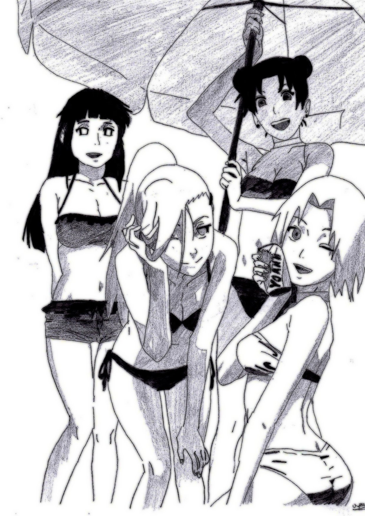 Fonds d'cran Art - Crayon Manga - Naruto Sakura, Ino, Ten-Ten et Hinata