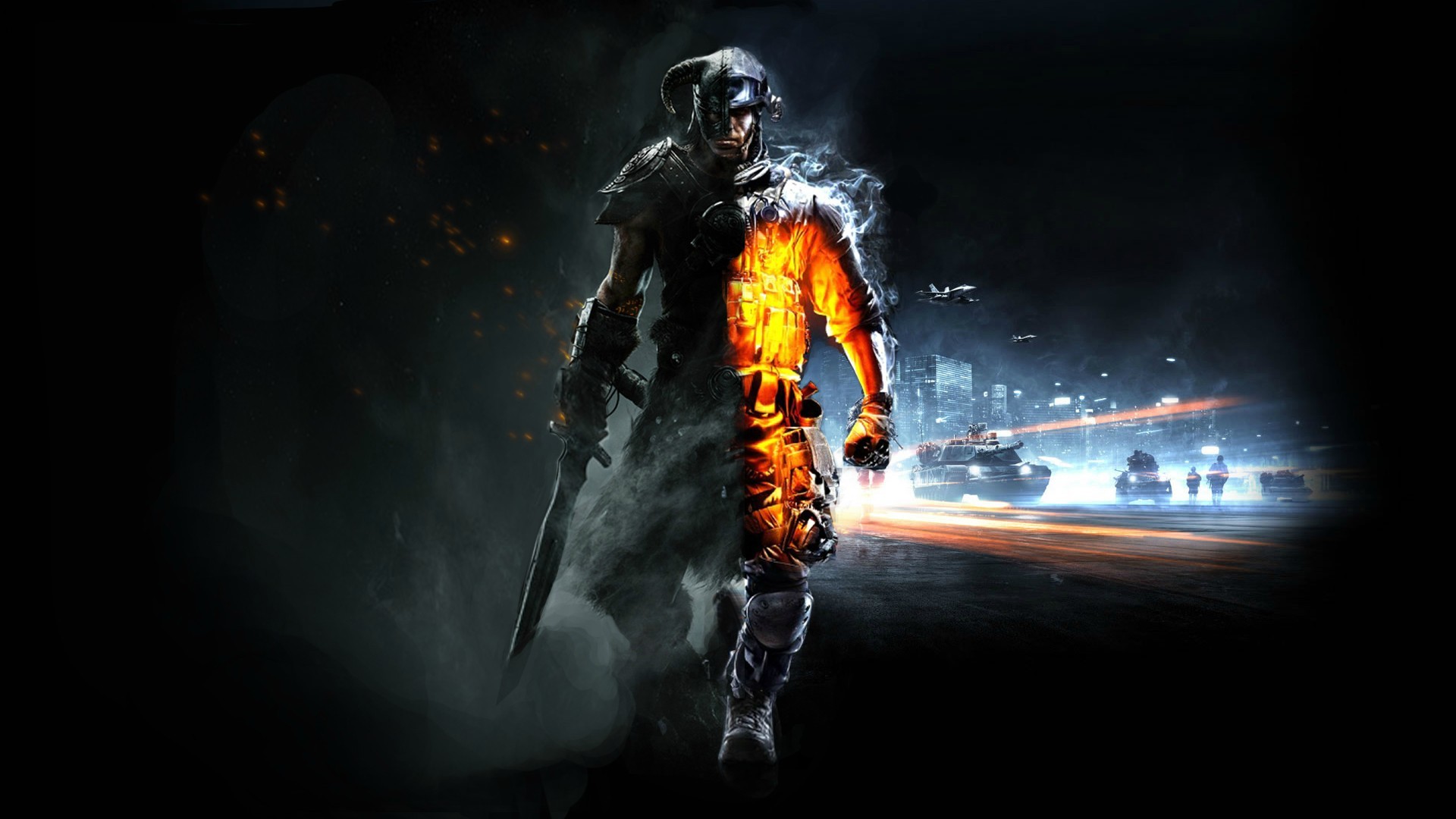 Fonds d'cran Jeux Vido Divers Battlefield 3 VS The Elder Scrolls V: Skyrim