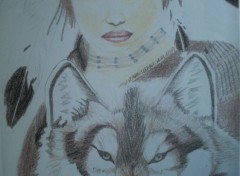  Art - Crayon Indienne et loup 