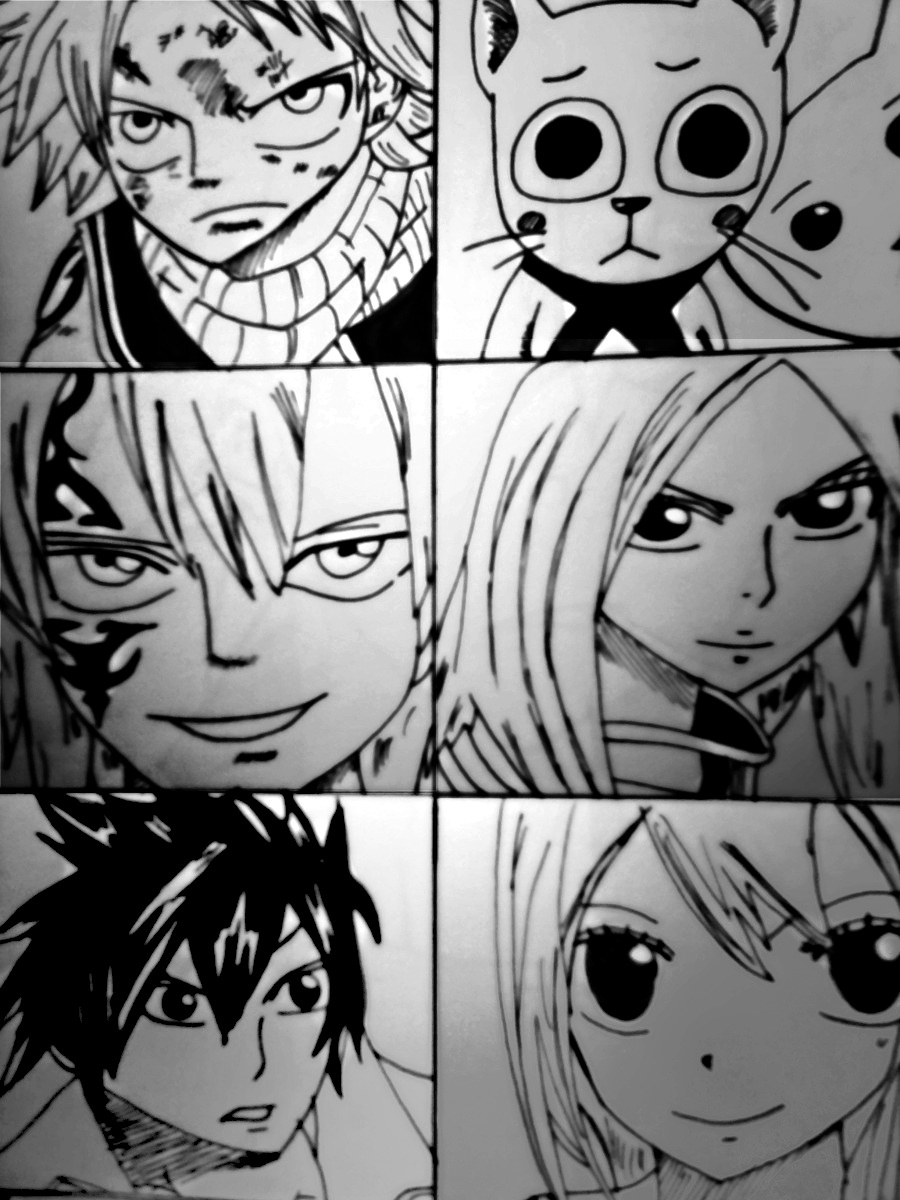 Wallpapers Art - Pencil Manga - Miscellaneous Natsu , Happy , Jellal, Erza , Gray et Lucy