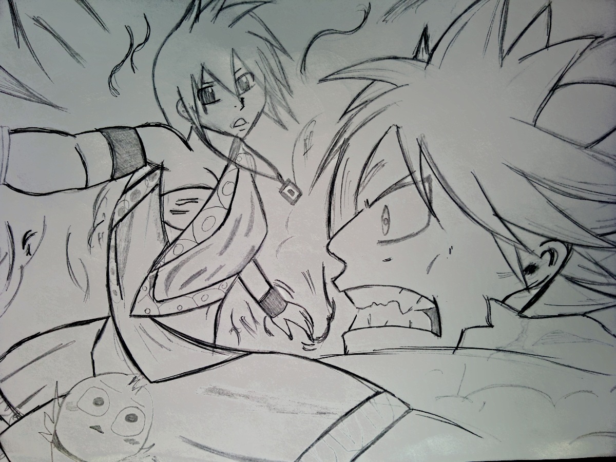 Fonds d'cran Art - Crayon Manga - Fairy Tail Natsu et la pretresse du pheonix dans le film de Fairy Tail 