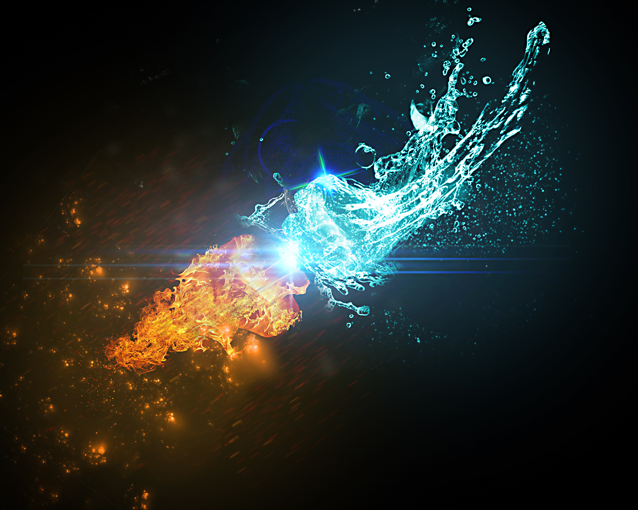 Wallpapers Digital Art Elements : air, water, fire, earth Fire VS Water