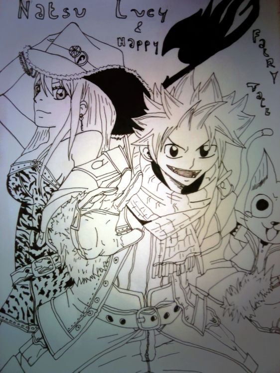 Fonds d'cran Art - Crayon Manga - Fairy Tail Natsu ,Lucy et Happy de FAIRY TAIL