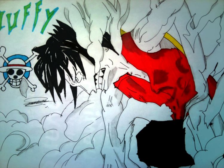 Wallpapers Art - Pencil Manga - One piece Luffy second war 