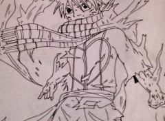  Art - Pencil Natsu en flamme de Fairy Tail 