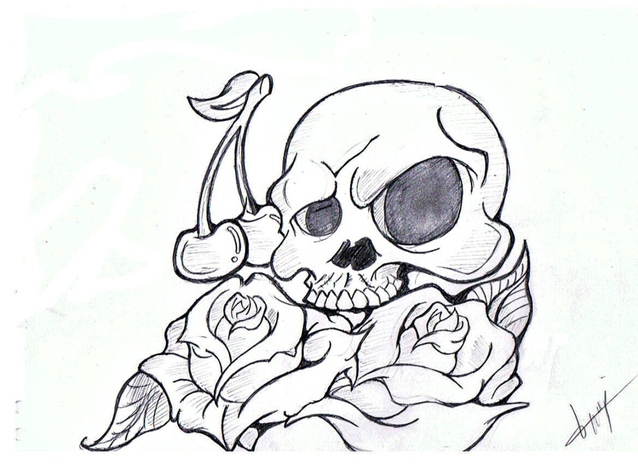 Fonds d'cran Art - Crayon Tatouages skull & roses