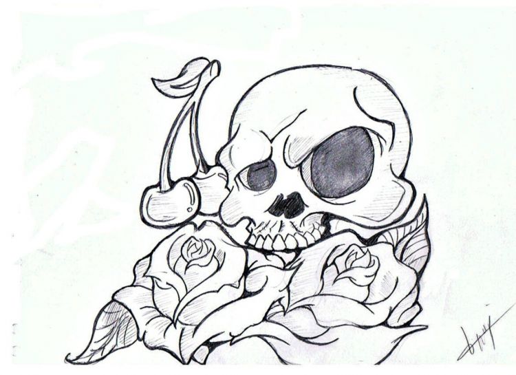 Fonds d'cran Art - Crayon Tatouages skull & roses