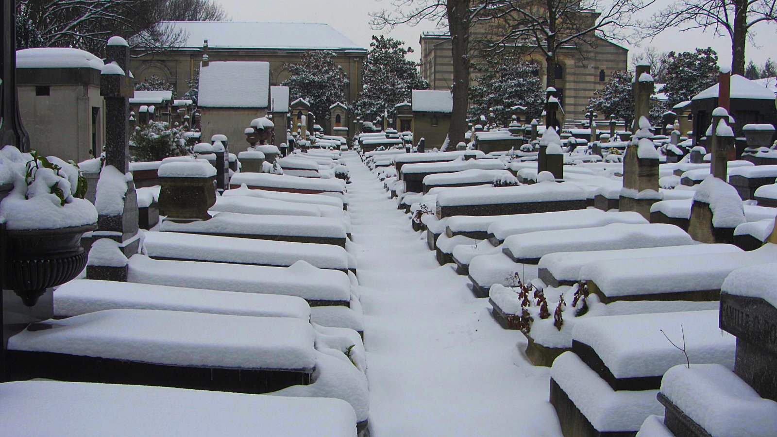 Fonds d'cran Constructions et architecture Cimetires le cimetière du Père Lachaise sous la neige