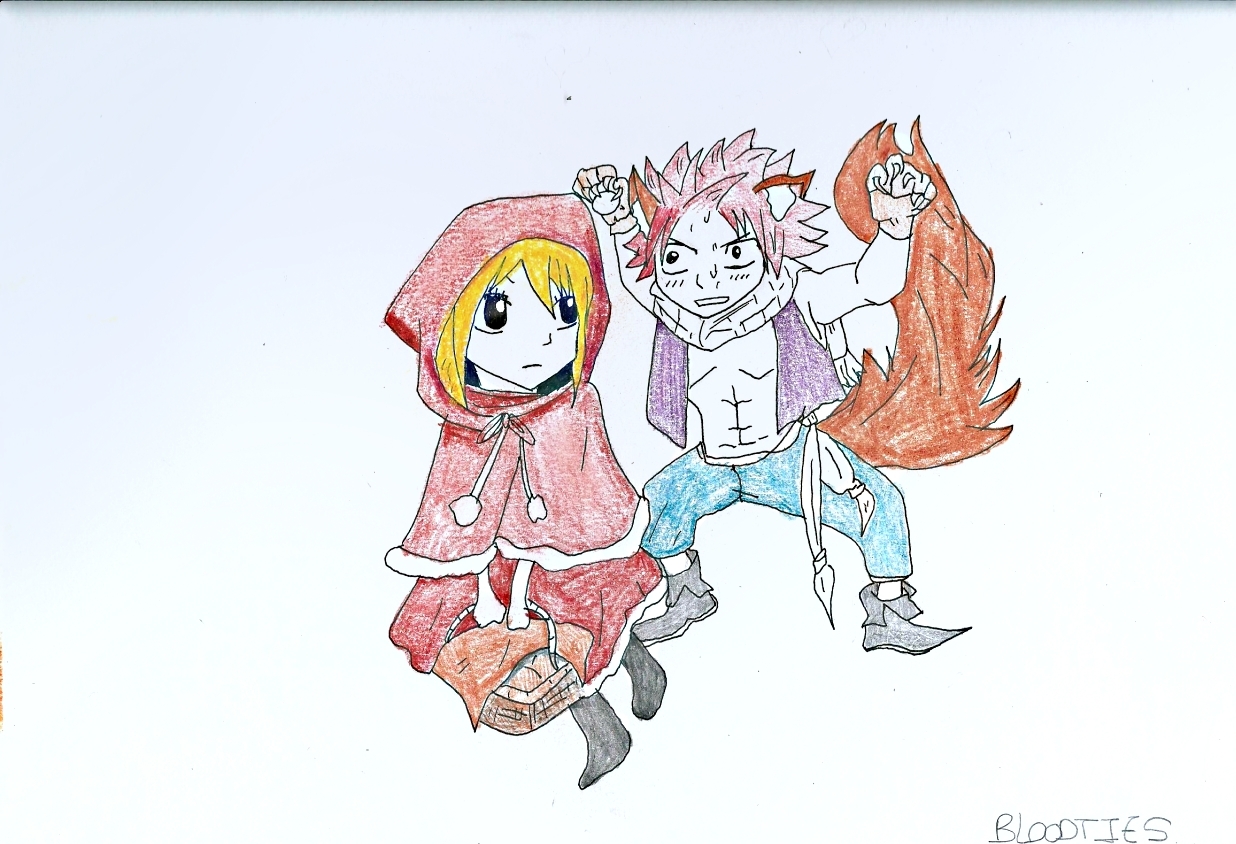 Fonds d'cran Art - Crayon Manga - Fairy Tail fairy tail , lucy en chaperon rouge et nasut en grand mechant loup 