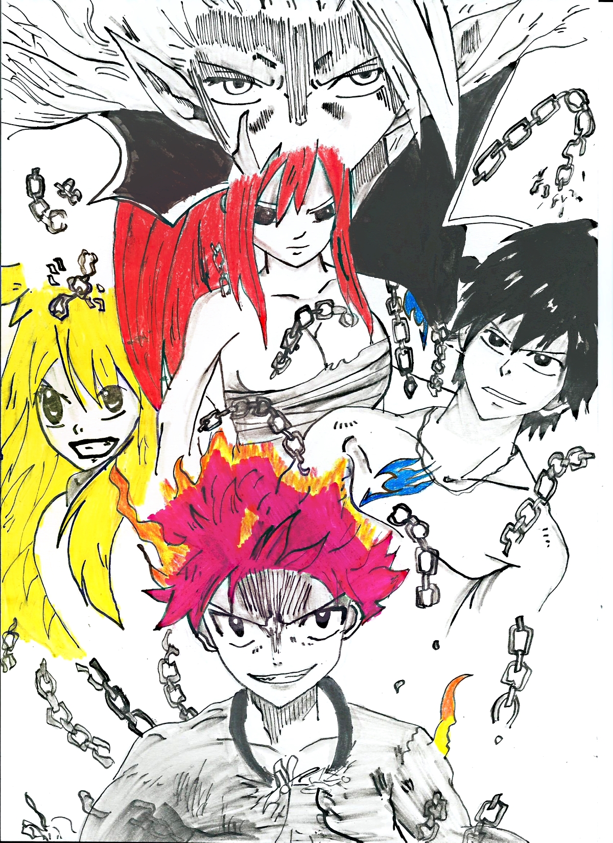 Wallpapers Art - Pencil Manga - Fairy Tail Natsu , Lucy , Erza , Gray et Mirajane de fairy tail 