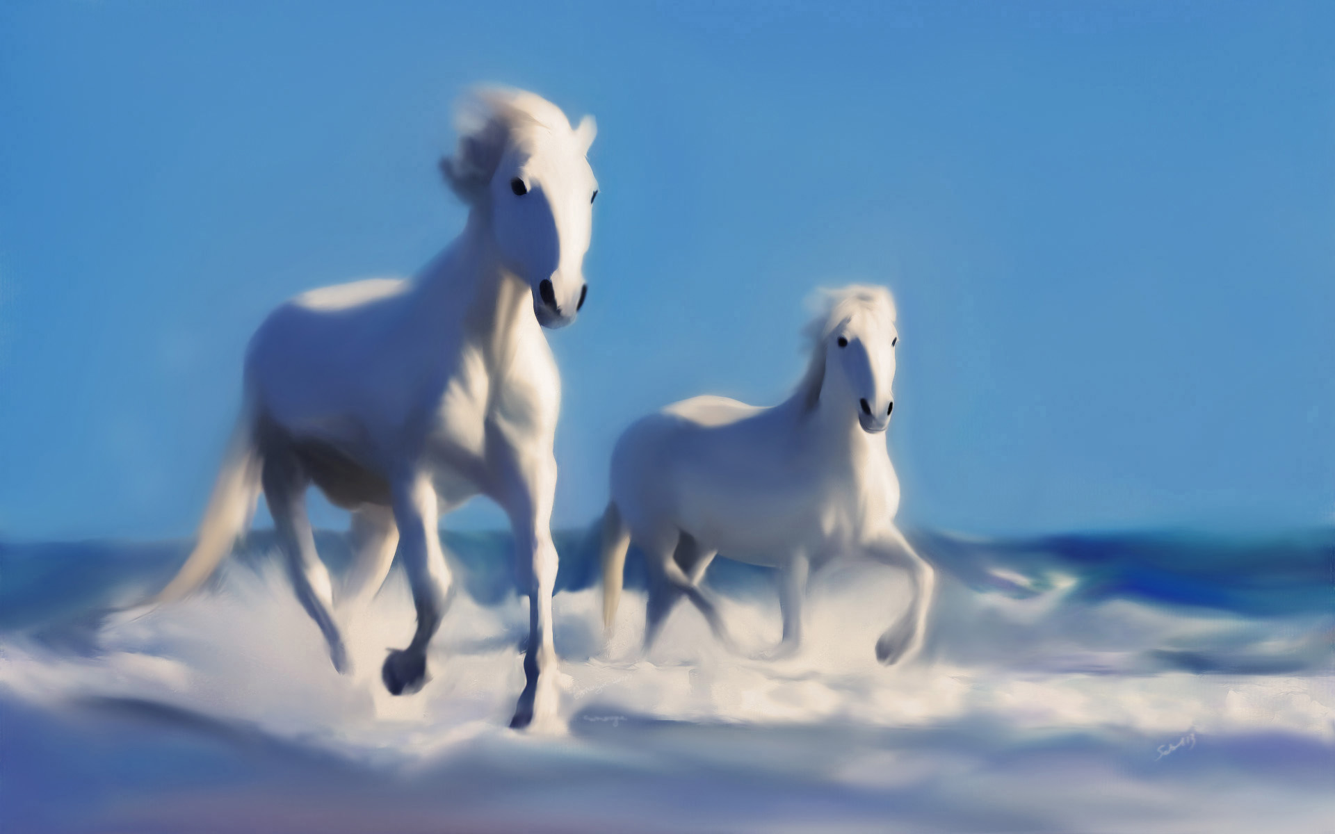 Fonds d'cran Art - Peinture Animaux Chevaux Sauvages de Camargue 