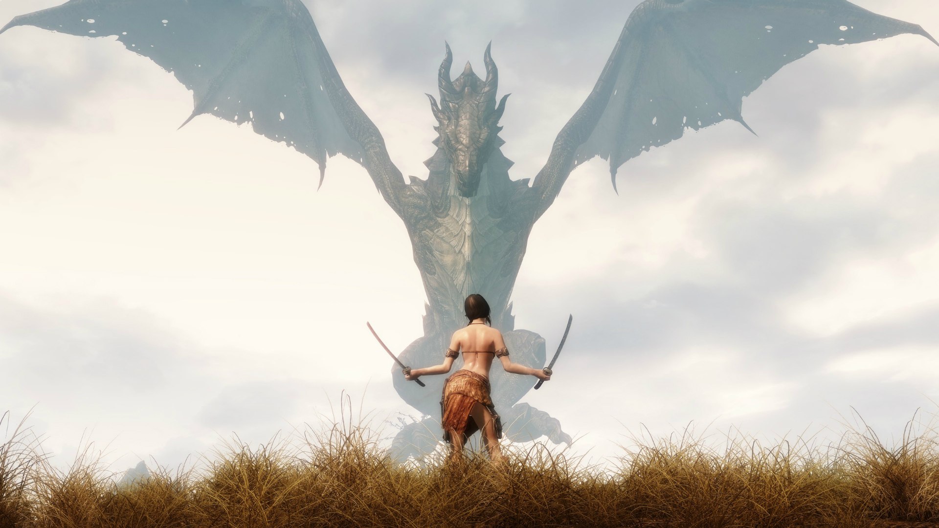 Wallpapers Video Games The Elder Scrolls V: Skyrim "The Elderscroll V: Skyrim": Girl vs dragon